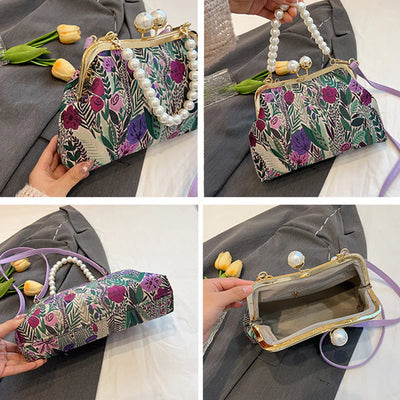 Floral |  Handbag in Vintage Style with Floral Embroidery